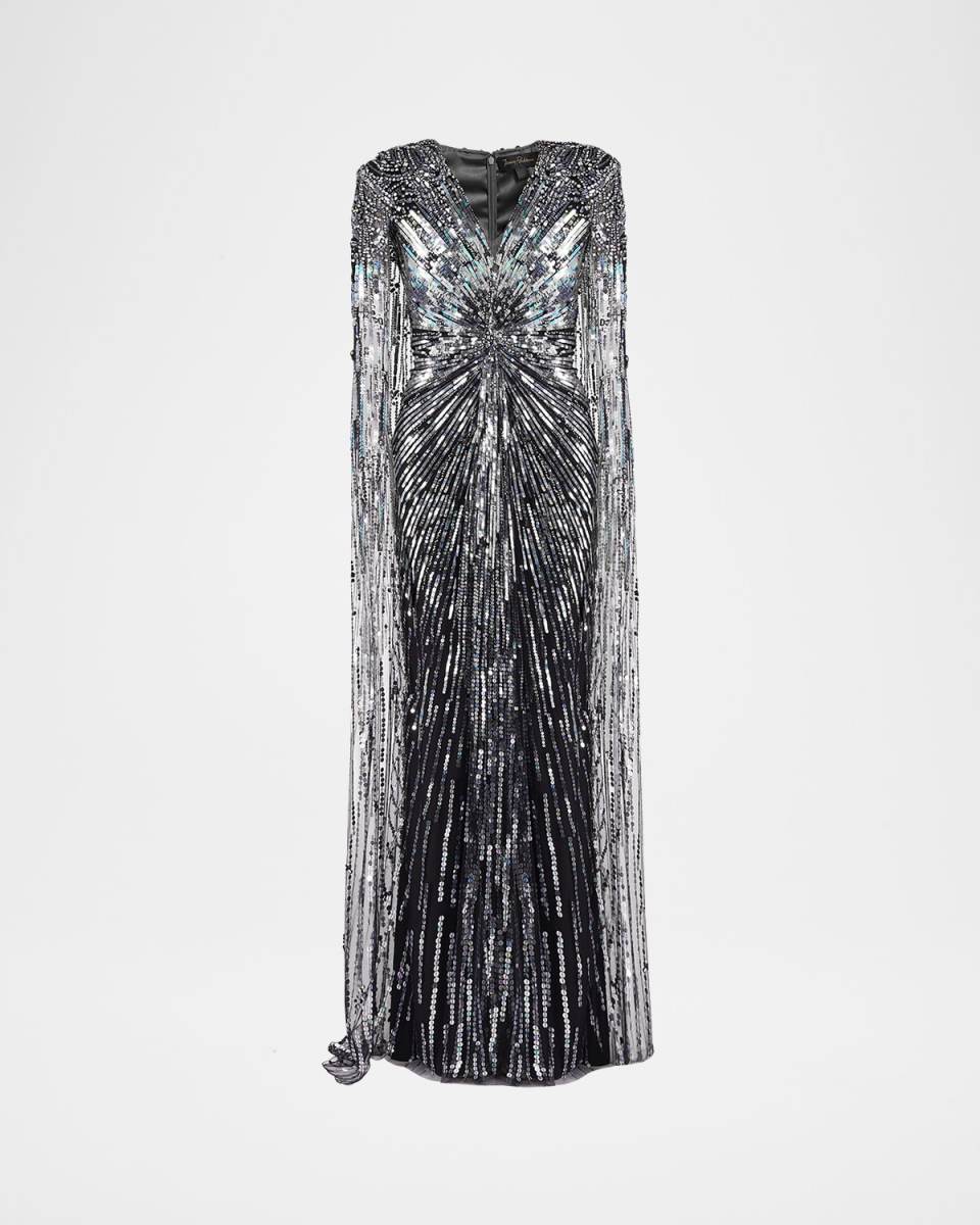 Gold Rush Embellished Cape Gown